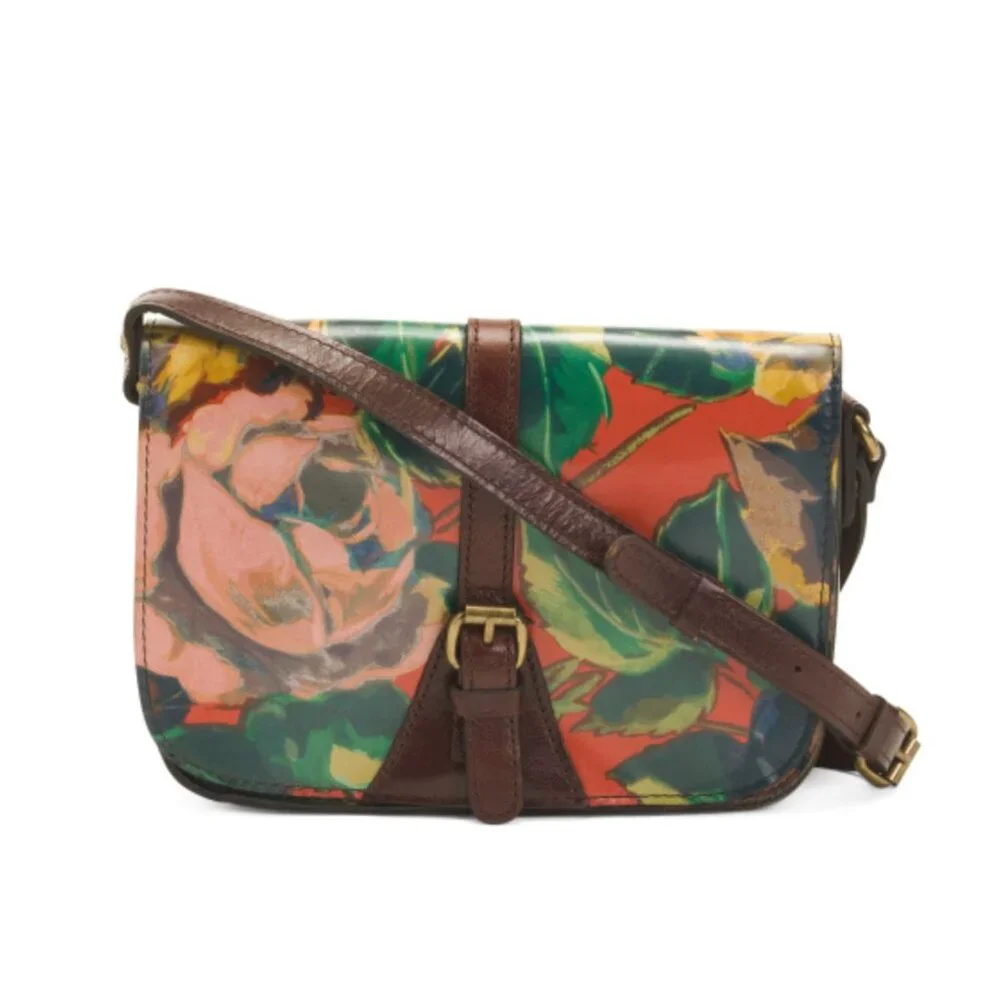 PATRICIA NASH Leather Champaign Printed Crossbody Champaign Winter Bloom
